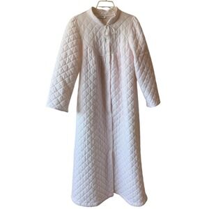 Vintage KOMAR Quilted Snap Front Robe Long Pink Large Cottagecore Grandmacore